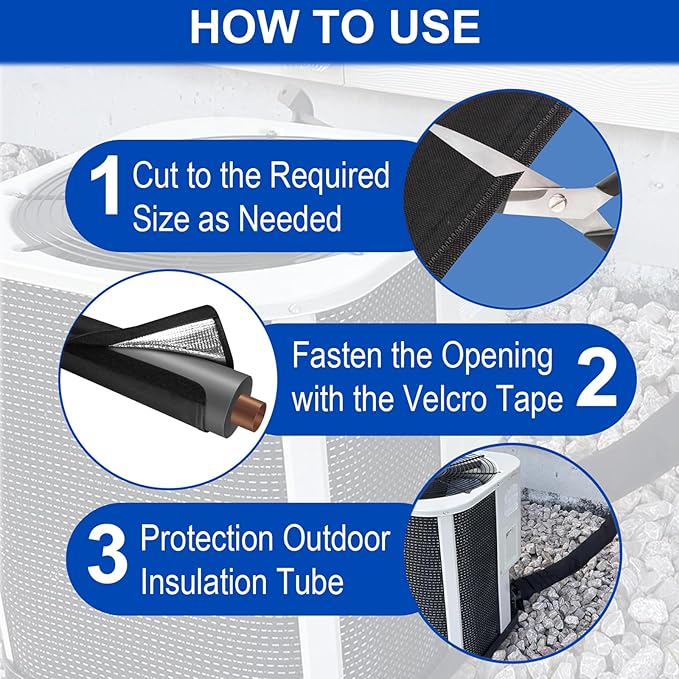 3 Layers HVAC Copper Pipe Insulation Cover 600D Oxford Cloth 72x10.2 Inch Air Conditioner Line Insulation, AC Pipe Insulation Wrap for Outside AC Pipe Sleeve for Outdoor Use
