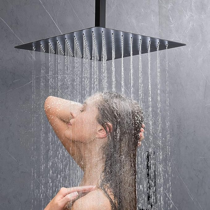 Shower System Oil Rubbed Bronze Shower Faucet Set 12 Inch Ceiling Mounted Full Body Shower System with Body Jets, Handheld Spray, Temperature Display Shower Valve