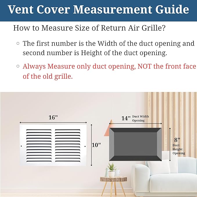 14 x 8 Inch Return Air Vent Cover, Solid Steel HVAC Grille for Wall or Ceiling, White Duct Opening, Durable Return Air Vent Cover, Airflow Ventilation Grille for Home or Office