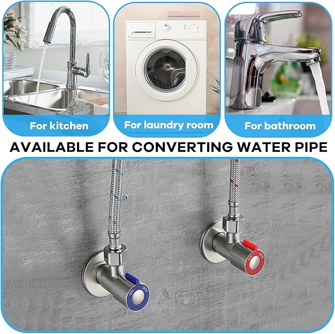 1/2 to 3/8 Water Line Adapter, G1/2" Female to 3/8" Male Compression Pipe Fitting, Brass Water Hose Adapter for RV Kitchen & Bathroom Plumbing, Includes Rubber Washer - 2 Pack