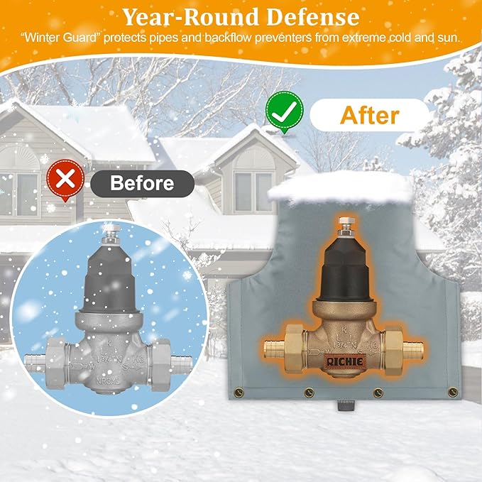 Backflow Preventer Insulated Cover (5°F) for Winter Freeze Protection, 14" W x 13" H Thickened Pressure Reducing Value & Well Pump Cover, Outdoor Waterproof Insulation Pouch for Sprinkler Valve, Grey