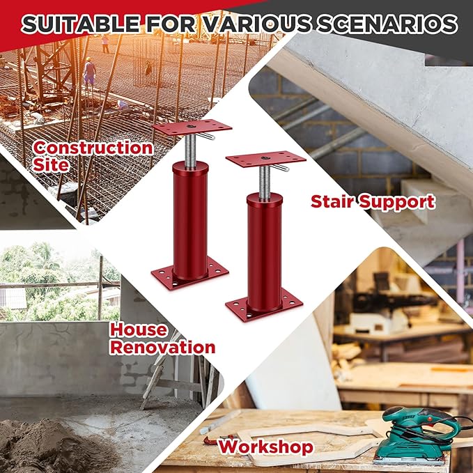 4 Pcs House Jacks for Leveling, Adjustable Jack Post 12"-16" Basement Floor Jack, Supports Stabilizer Screw Jacks for House Foundation, Stairs, Porches, Roof Beams, Load Capacity 11023 Lbs