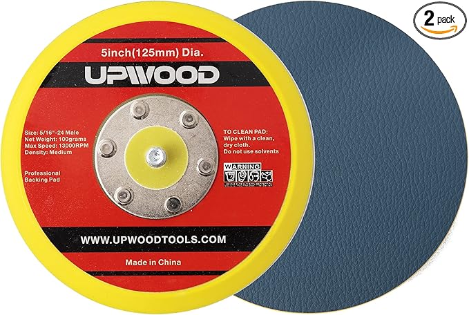 2 pcs 5" Vinyl Face PSA Backing Pad for Air Sander Polisher, 5/16" Arbor with 24 Thread 1,3000RPM DA Sanding Pad