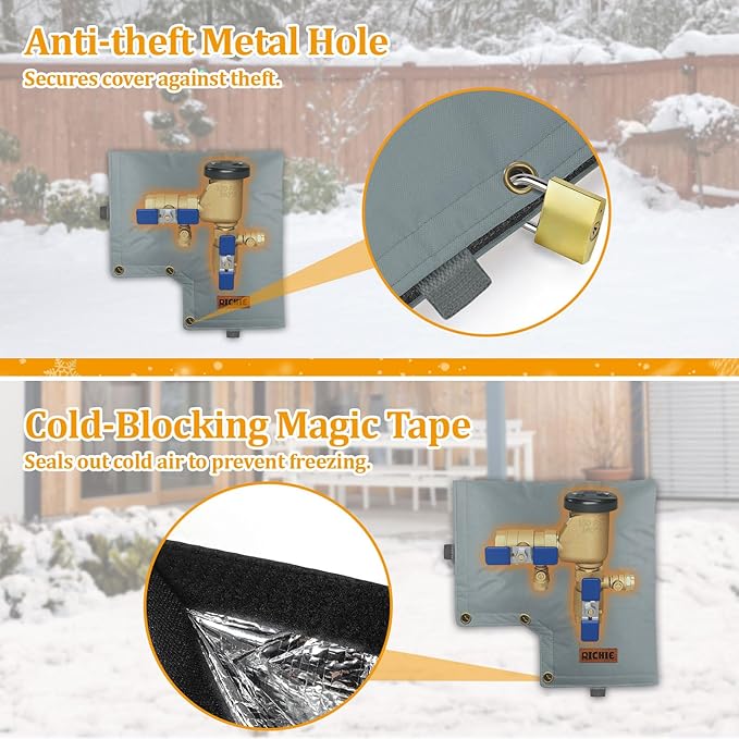 Backflow Preventer Insulated Cover (5°F) for Winter Freeze Protection, 13" W x 12" H Thickened Pressure Vacuum Breaker & Well Pump Cover, Outdoor Waterproof Insulation Pouch for Sprinkler Valve, Grey