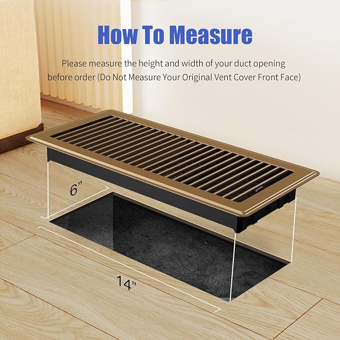 Floor Register Fits 6x14 and 14x6 Duct Opening, Heavy Duty Steel Walkable Floor Vents Covers, Adjustable Air Supply Lever Register Vent Cover for Home Floor and Wall, 2 Pack, Brown
