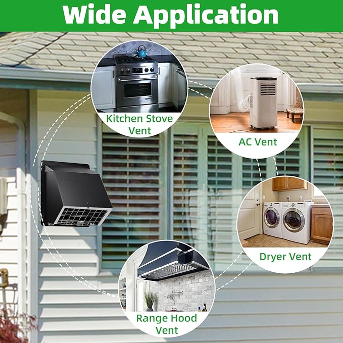 5" Dryer Vent Cover,Outside Dryer Vent Cover for Exterior Wall Vent Hood,Exhaust Vent Cover for Dryer Vents Kitchen Range Hood Vent AC Vent Duct House Air Exhaust,Dryer Vent Kit Through Wall,Black