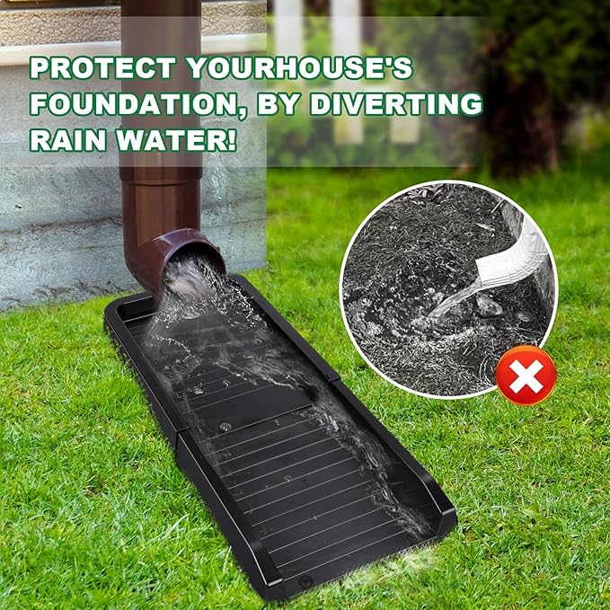 24" Heavy-Duty Downspout Extensions & Splash Block Kit - Gutter Drainage System with 4 Fixing Nails, Corrosion-Resistant Splash Guard for Rainwater Diversion & Foundation Protection