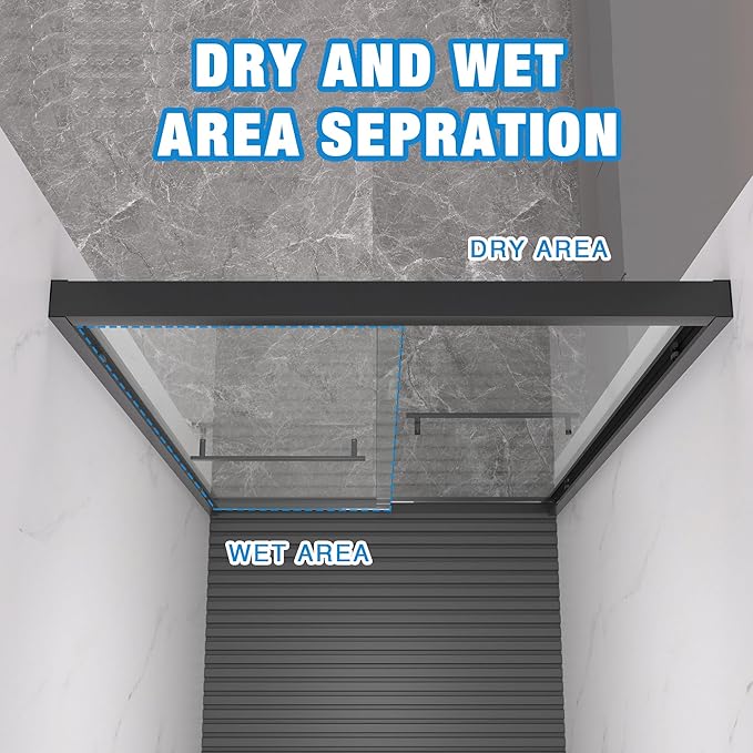 KEIKI Double Sliding Shower Door 44"-48" W x 72" H, 5/16 inch Tempered Glass Door for Walk-in Shower,Bypasss Bathroom Shower Enclosure, with Towel Bar & Mute Sliding Rollers,Matte Black Finished