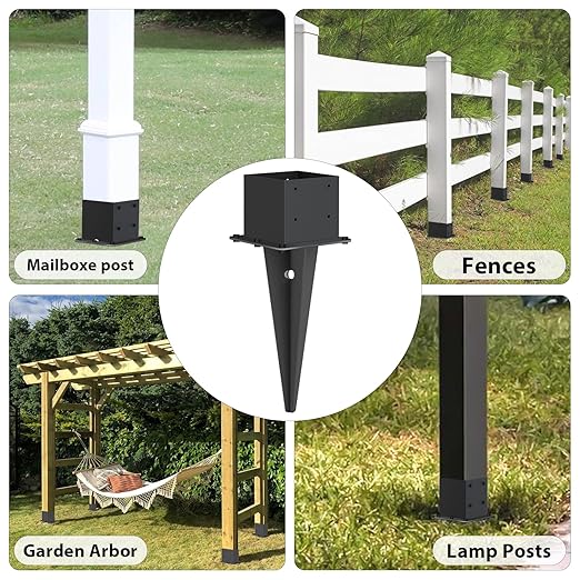 2 Pcs 6"x6" Fence Post Anchor,(Internal 5.6"x5.6"),Metal Fence Post Anchor Ground Spike 22" with Black Powder-Coated,Fence Stakes Post Base for Deck,Fence,Porch,Railing,Mailbox.