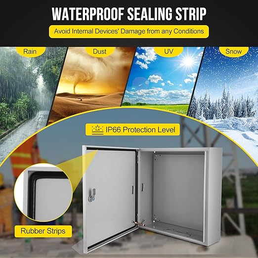 Outdoor Electrical Box, 20x20x6 Steel Junction Box, NEMA 4X Electrical Enclosure Box IP66 Waterproof & Dustproof, Universal Electrical Project Box with Lock & Mounting Plate