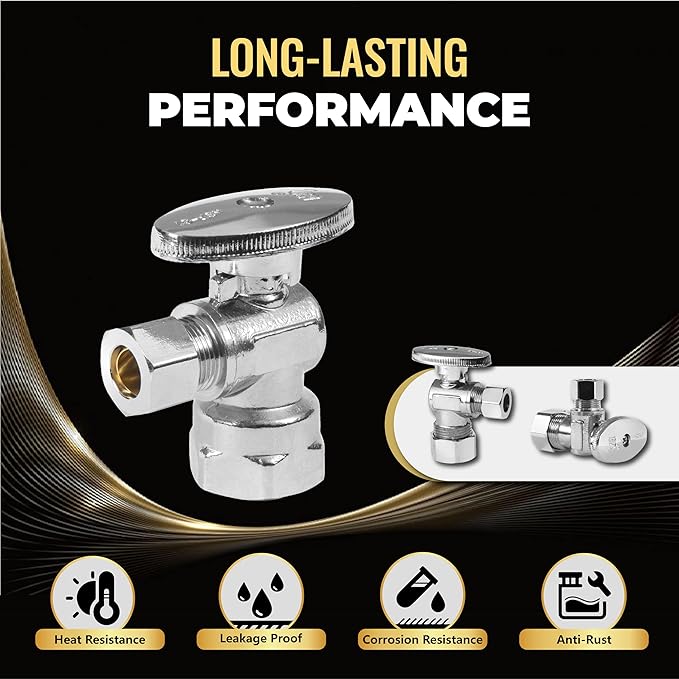 5-Pack Foskan 1/4 Turn Shut off Valve,Angle Stop Valve 3/8" OD x 1/2" FIP,Chrome Plated Brass