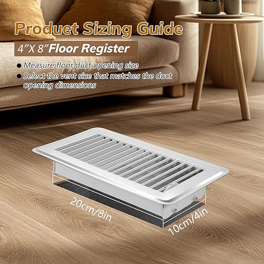 8PCS Floor Vents Floor Registers 4x8 Inch, Heavy Duty Metal Hot Air Vent Covers 4x8 Inch with Rust-Proof Finish for Home Heater Floor Vent Grilles and Vents
