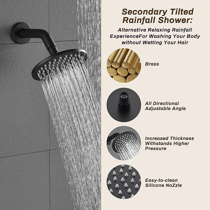 Rain Shower System Matte Black - 3-Function Shower Set, Ceiling & Wall Mount Combo with High-Pressure 2-in-1 Handheld, 30-Minute Easy DIY Install