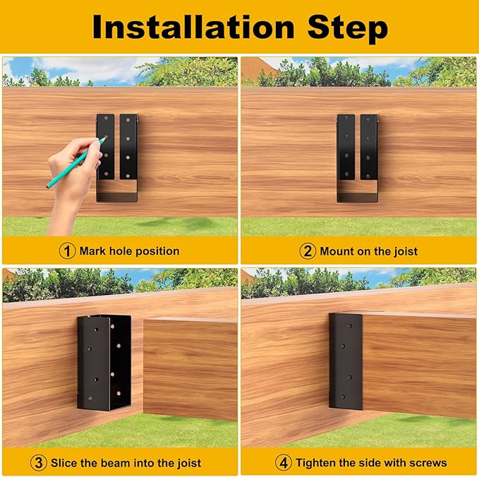Concealed Joist Hanger , Outdoor Concealed-Flange Joist Bracket with Screws, Q235B Steel Powder Coated Concealed Mount Light Joist Hangers for Beam, Swing, Handrail, Fence (8PCS, 4X8)