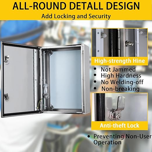 MJ-Box Steel Electrical Enclosure Box 32 x 24 x 8'' 304 Stainless Steel Electrical Enclosure IP66 Waterproof & Dustproof Outdoor/Indoor NEMA 4X Stainless Steel Enclosure