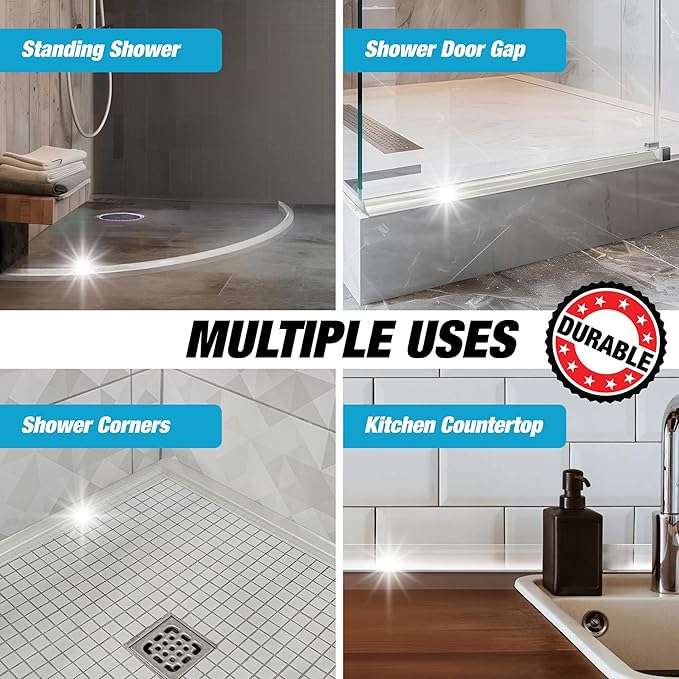 Shower Threshold Water Dam Barrier - White Collapsible Shower Water Blocker - Guard for Walk in Shower - Water Guard Stopper for Floor - Shower Door Water Blocker - By Hippo Dam (45 in, Transparent)