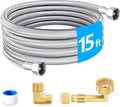 Dishwasher Installation Kit - 15 FT Premium Stainless Steel Braided Dishwasher Hose kit,Food Grade PEX Inner Tube Dishwasher Water Supply Line with 3/8"x3/8"MIP Elbow,3/8"x 3/4" FHT Elbow