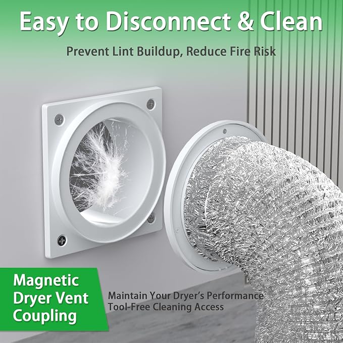 Magnetic Dryer Vent Connector -Quick Connect Coupling,ABS Rust-Proof Housing,Airtight 4" Kit for Tight Spaces-Laundry Room,Closet,Apartment-Quick Snap Installation,Easy Clean