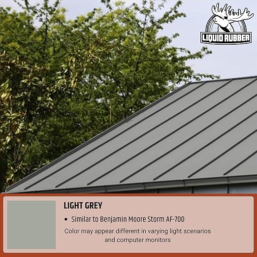 Liquid Rubber Color Waterproof Sealant - Elastomeric Roofing Coating for Flat or Slope Roofs & Foundations - DIY Paint & Leak Repair Membrane Compatible with Metal & Concrete - Light Gray, 1 Quart