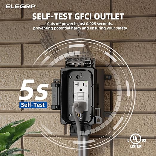 ELEGRP Outdoor GFCI Outlet with in Use Cover and Box Kit, 1 Gang, 20 Amp TRWR Self-Test GFI Receptacle, Extra Duty Metallic Electrical Outlet Box, Lockable in Use Cover, UL Listed, White, 2 Pack