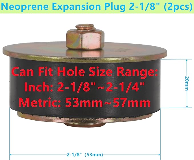 Neoprene Expansion Plug (2-1/8 inch to 2-1/4 inch) 53mm - 57mm-2 Pack Rubber Freeze Plug