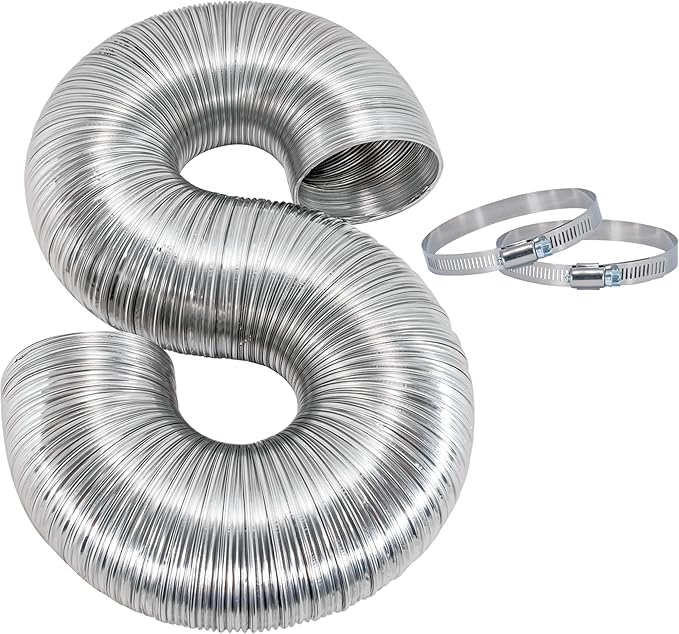 Eastman 8 Foot ArmorFlex Dryer Vent, Flexible Aluminum Duct with Clamps, Semi-Rigid, 69028