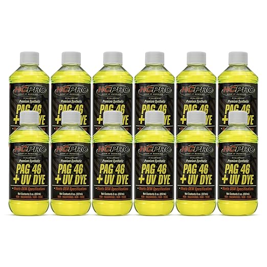 HCPRO PAG 46 UV Dye A/C Compressor Oil – High-Viscosity Leak Detection Lubricant for Auto A/C Systems, Professional-Grade PAG 46 Lubricant for Compressor Protection & System Maintenance (12)