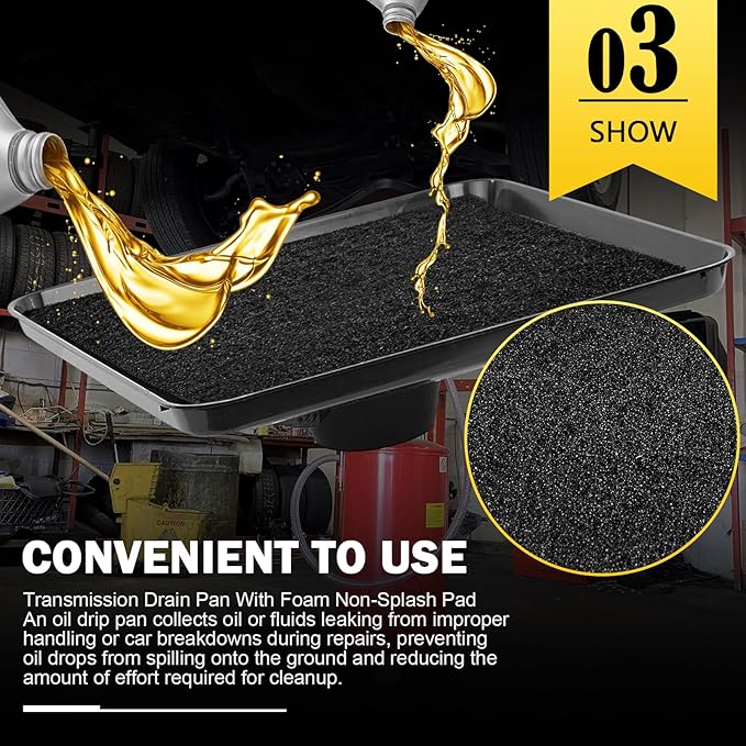 2Pcs Transmission Drain Pan 17892 for Lisle Oil Drains - 4Pcs 22'' Oil Drain Splash Pad,Large Fluid Catch Pan Square Oil Drain Pan Fits Many Different Funnels Keep Floor Clean