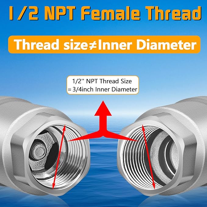Boltigen 1/2 Inch NPT Thread Stainless Steel Spring Check Valve, Non Return One Way Horizontal Check Valve, Vertical Inline Water Check Valves for Well, Pump, Tank, Backflow Prevention