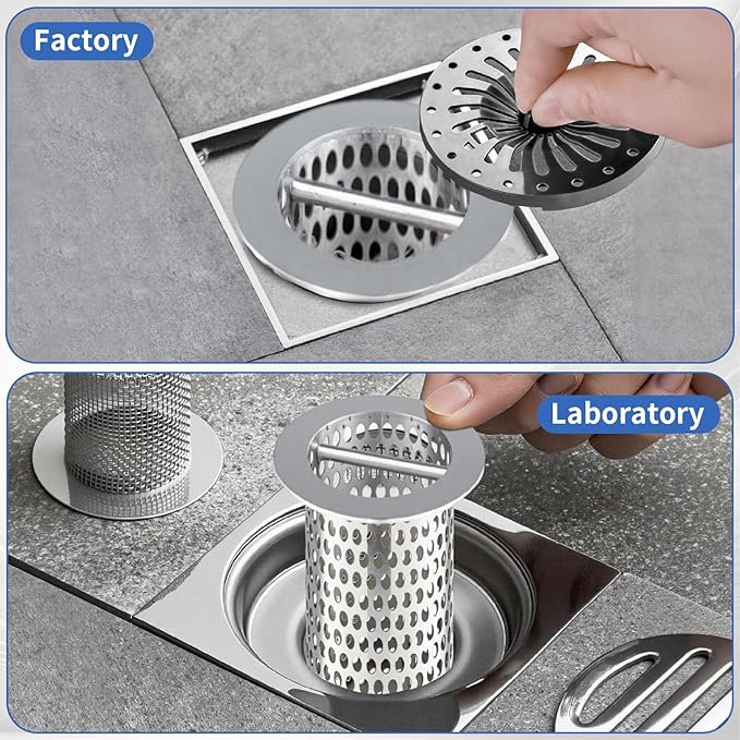 Commercial Floor Drain Strainer, 4 1/2" Lip Diameter x 6" Tall 316 Perforated Cylindrical Mesh Stainless Steel Drain Strainer with Carry Handle for Restaurant/Factory/Kitchen/Laboratory