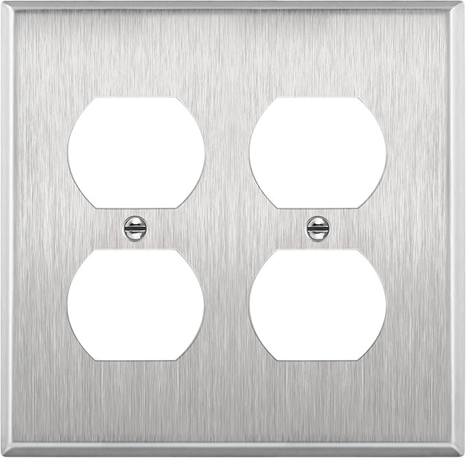 ENERLITES Double Duplex Receptacle Metal Wall Plate, Stainless Steel Socket Outlet Switch Cover, Corrosive Resistant, 2-Gang 4.50" x 4.57", 7722, 430, UL Listed, Silver, Standard Size