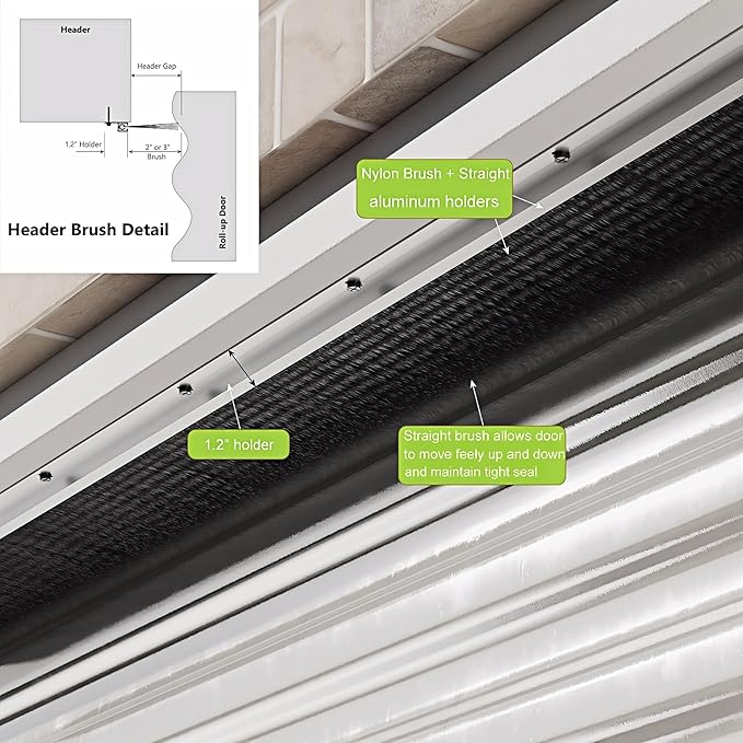 USTAR Garage Door Seal Top and Sides Kit for 16x7 ft Door - Heavy Duty Aluminum Track & 3" Brush Weather Stripping, Commercial Roll Up Door Seal, Blocks Drafts & Dust