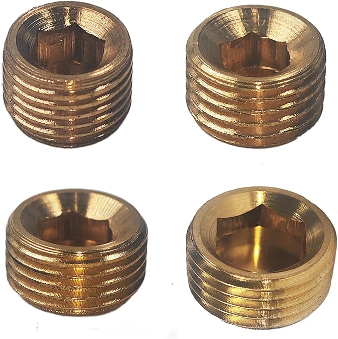 12PCS 3/8" NPT Male Plug Fitting Set, Brass Hex Counter Sunk Plugs, Internal Hex Socket Thread Pipe Plug for Closing the End of Pipe