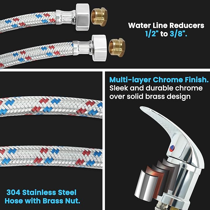 Professional Salon Shampoo Bowl Faucet for Home, Chrome Hose Replacement Set, Sprayer With Vacuum Breaker, Bath Accessories