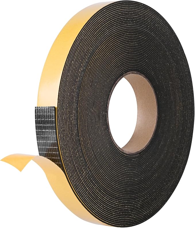 Self Adhesive Foam Tape Weatherstrip 1in x 1/16in x 66Ft High Density Foam Insulation Strips Foam Seal Weather Stripping with Strong Adhesive for Door and Window Sound Isolation Soundproofing