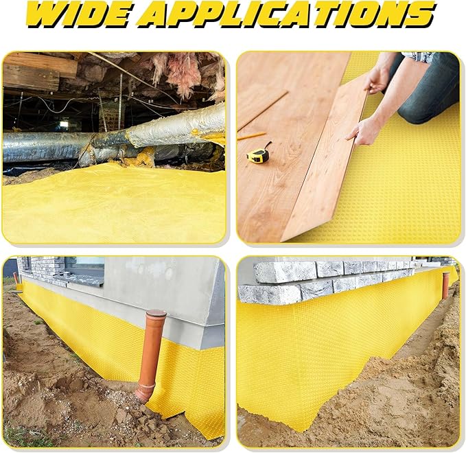 Nuanchu 1/8 x 3.28' x 49.21' Dimple Drainage Matting, Moisture Barrier Foundation Wrap Floor Underlayment Sub Floor Waterproof Membrane, Improves Water Movement and Drainage