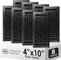 Floor Register 4x10 Vent Cover – 8 Pack – Heavy-Duty Steel, Rustproof & Walkable Grates, Drop-in Install, Adjustable Air Supply Switch - Decorative Herringbone Design, Textured Black