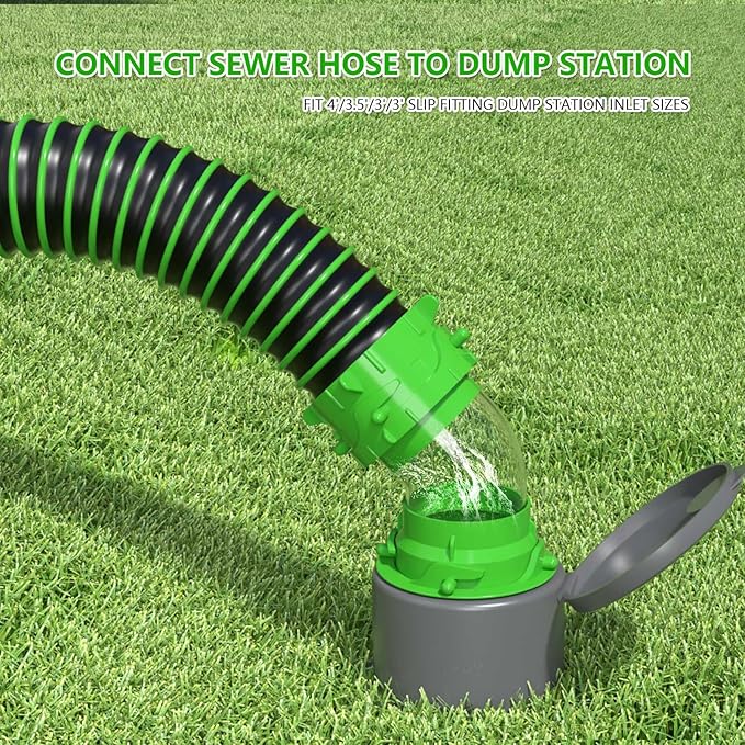 6-in-1-45° Clear RV Sewer Hose Elbow with Adapter and Built-in Gasket Odor - Fits 4 Sizes of Dump Station Inlets (45° -Elbow Adapter)