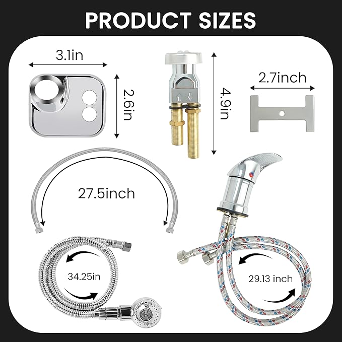 Professional Salon Shampoo Bowl Faucet for Home, Chrome Hose Replacement Set, Sprayer With Vacuum Breaker, Bath Accessories