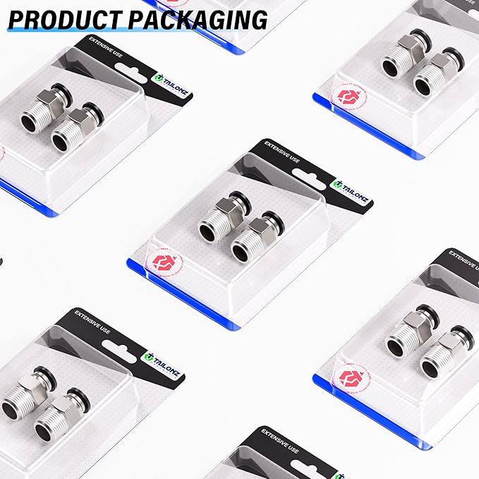 TAILONZ PNEUMATIC Male Straight 3/8 Inch Tube OD x 3/8 Inch NPT Thread Push to Connect Fittings PC-3/8-N3 (Pack of 2)