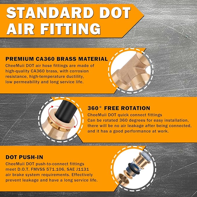 14 Pcs 1/4" Brass DOT Air Line Fittings Kit 1/8" 1/4" DOT Push Lock Air Fittings NPT Thread & Quick Connect Air Hose Fittings Kit