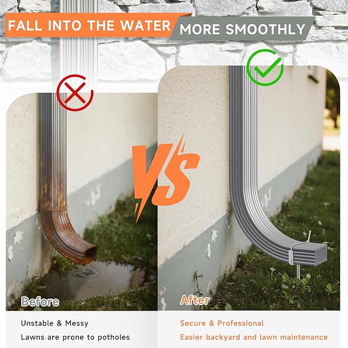 White Rainwater Downspout Bracket with Strap, Adjustable Heavy-Duty Galvanized Iron Downspout Bracket, Rust-Proof Anchor for Pipe Support, for Lawn,Yard & Industrial Use(2 Pcs, A Sytle-30cm)