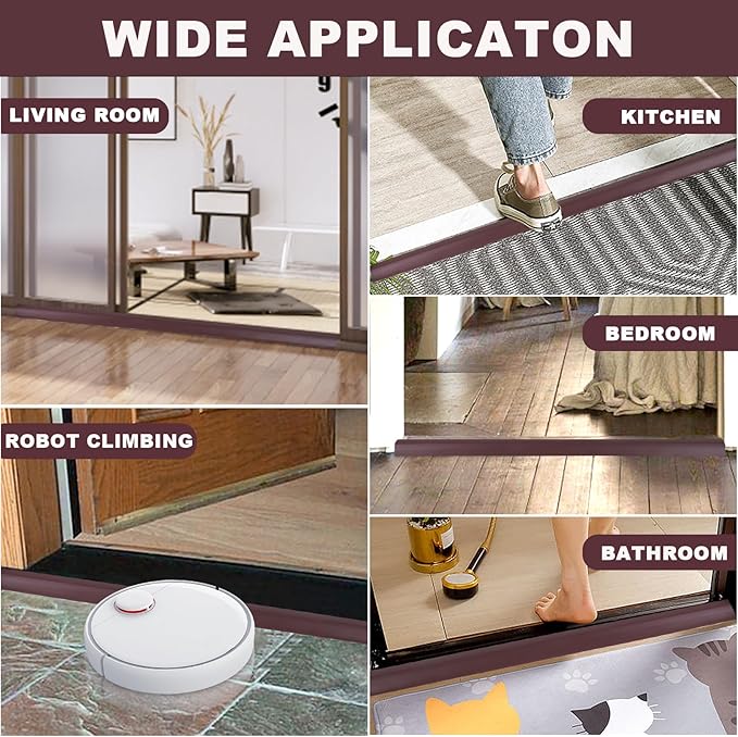 Vinyl Door Threshold Flooring Transition Strip Self Adhesive Carpet Edging Strip for Laminate Doorway Edge Threshold from 1/5" to 2/5" (Coffee, 6.6 Ft)