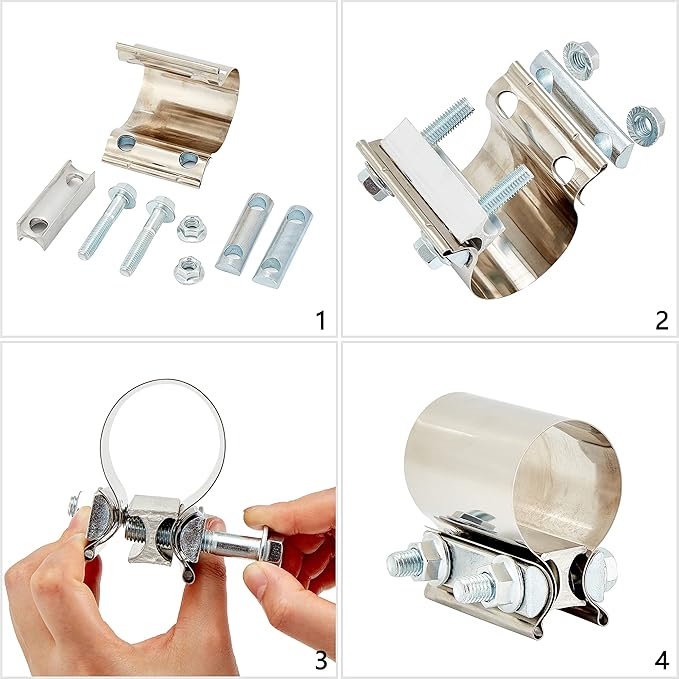 Butt Joint Band Clamps,Exhaust Muffler Clamp Exhaust Pipe Clamps Sleeve Stainless Steel (2, 1.5'')