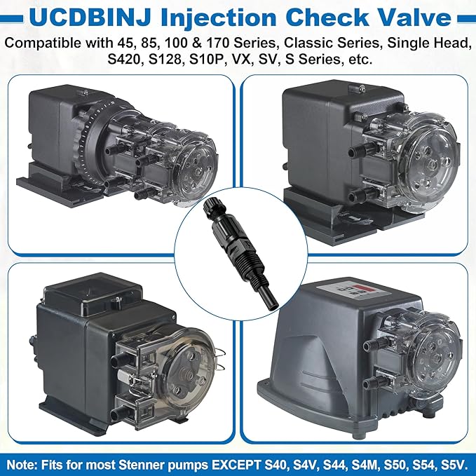 1/4-Inch UCDBINJ Injection Check Valve Replacement for Stenner Pumps, Fits for 45/85/100/170 Series, S128/S420/S10P/VX/S/SV Series, Classic Series Peristaltic Pump Parts