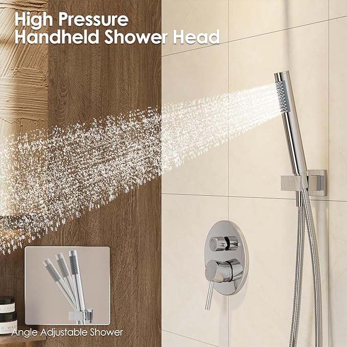 Gabrylly Shower System, Wall Mounted Shower Faucets Set with Shower Valve, High Pressure 10" Rain Shower head with Handheld Spray Combo, 2 Way Rainfall Shower Head Set, Chrome