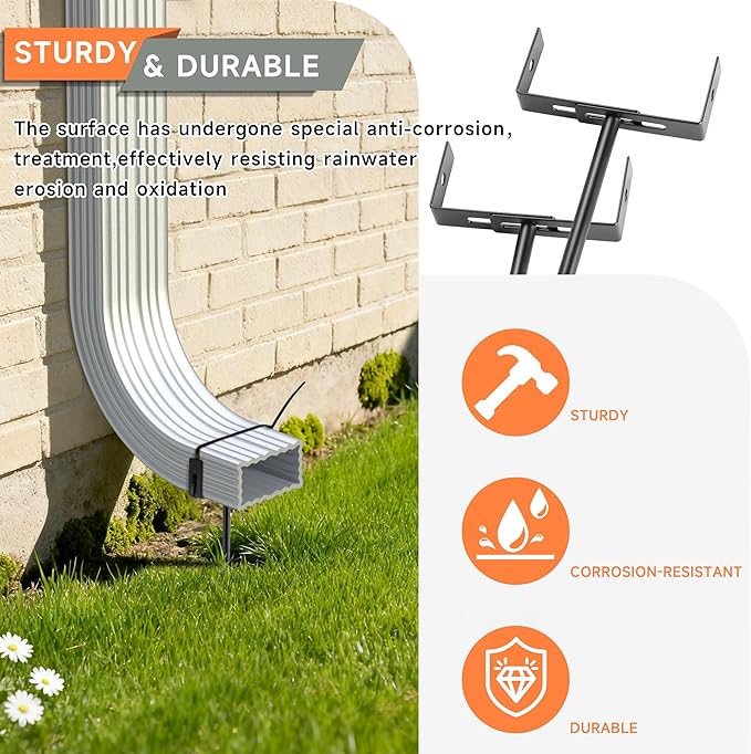 Black Rainwater Downspout Bracket with Strap, Adjustable Heavy-Duty Galvanized Iron Downspout Bracket, Rust-Proof Anchor for Pipe Support, for Lawn,Yard & Industrial Use(2 Pcs, A Sytle-20cm)