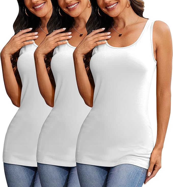 H HIAMIGOS Womens 3 Packs Long Tank Tops Stretchy Cotton Sleeveless Camisole Undershirts Layering Workout Yoga Camis