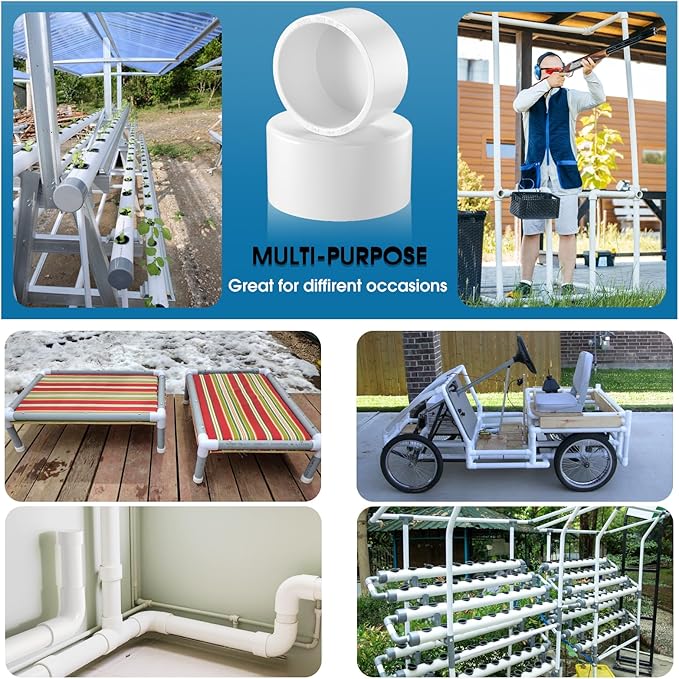 2" PVC Pipe End Cap Fitting, 10PCS SCH40 Furniture Grade PVC Pipe Plug Adapter, White Pipes Slip End Caps Sockets for Built Furniture DIY Garden Shelf