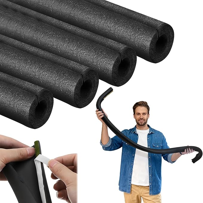 4 Pack 6 Feet Pipe Insulation Foam Tube, 3/4'' Self Adhesive Pre Slit Foam Pipe Covers Polyethylene with Double Sided Tape for Spigot, Winter Outside Pipes, Water Heater Pipes Freeze Protection